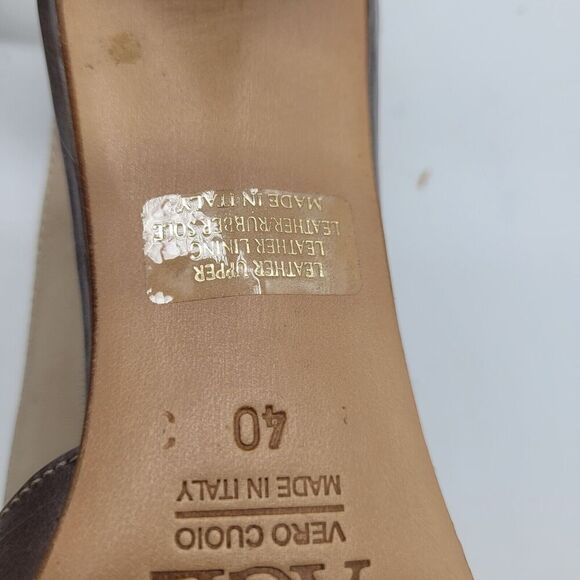 AGL gray brown leather sling back sandal cone heels sz EU 40 US 10 criss cross - Picture 10 of 10